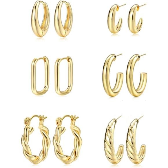 Gold Hoop Earrings Set for Women, 14K Gold Plated Lightweight Hypoallergenic - Picture 1 of 7